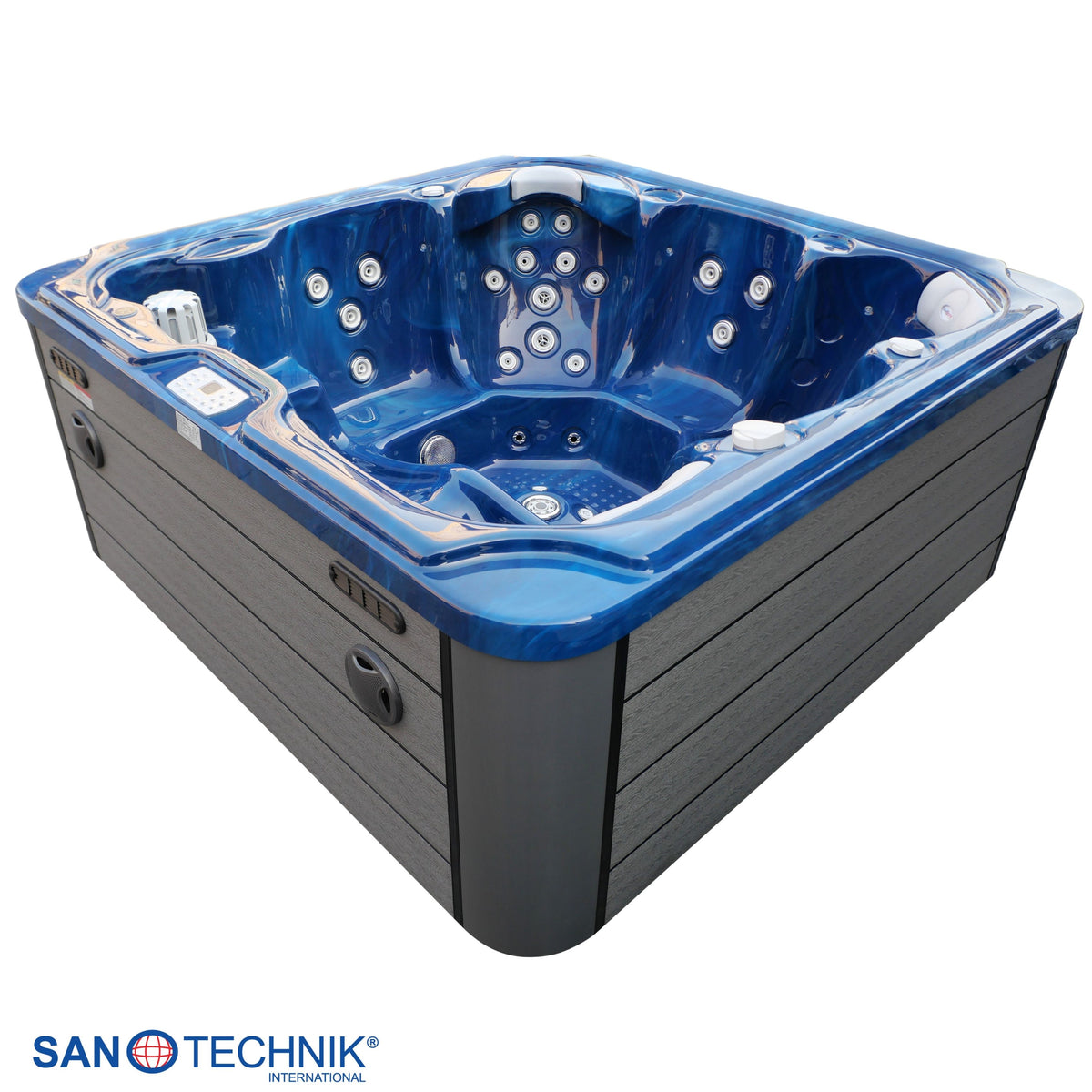 Outdoor whirlpool OASIS Maxi BLUE MARBLE including steps and cover 210x210x95 cm frost-proof