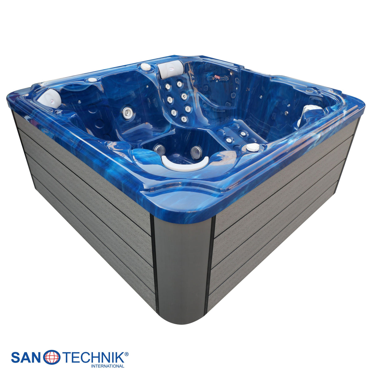 Outdoor whirlpool OASIS Maxi BLUE MARBLE including steps and cover 210x210x95 cm frost-proof