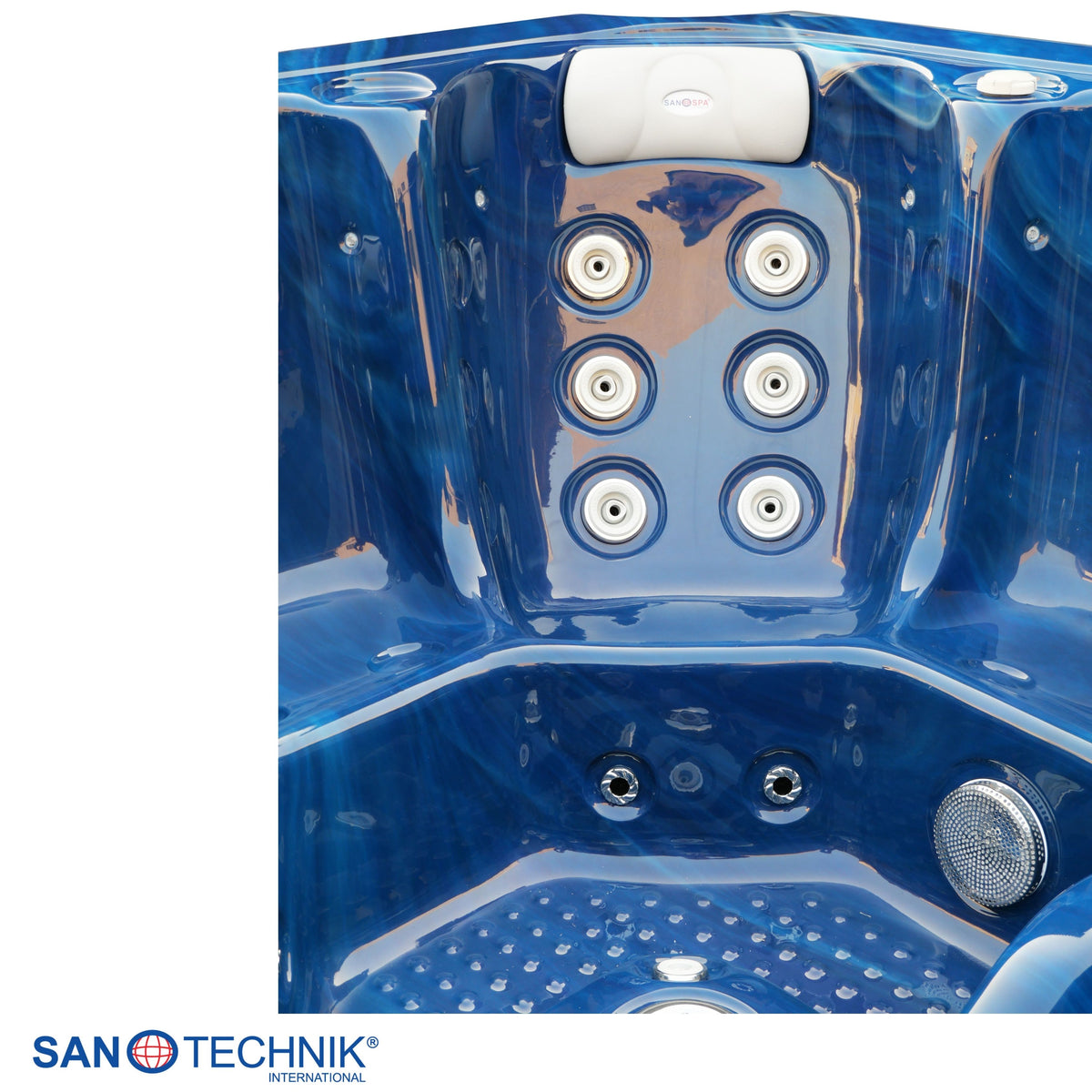 Outdoor whirlpool OASIS Maxi BLUE MARBLE including steps and cover 210x210x95 cm frost-proof