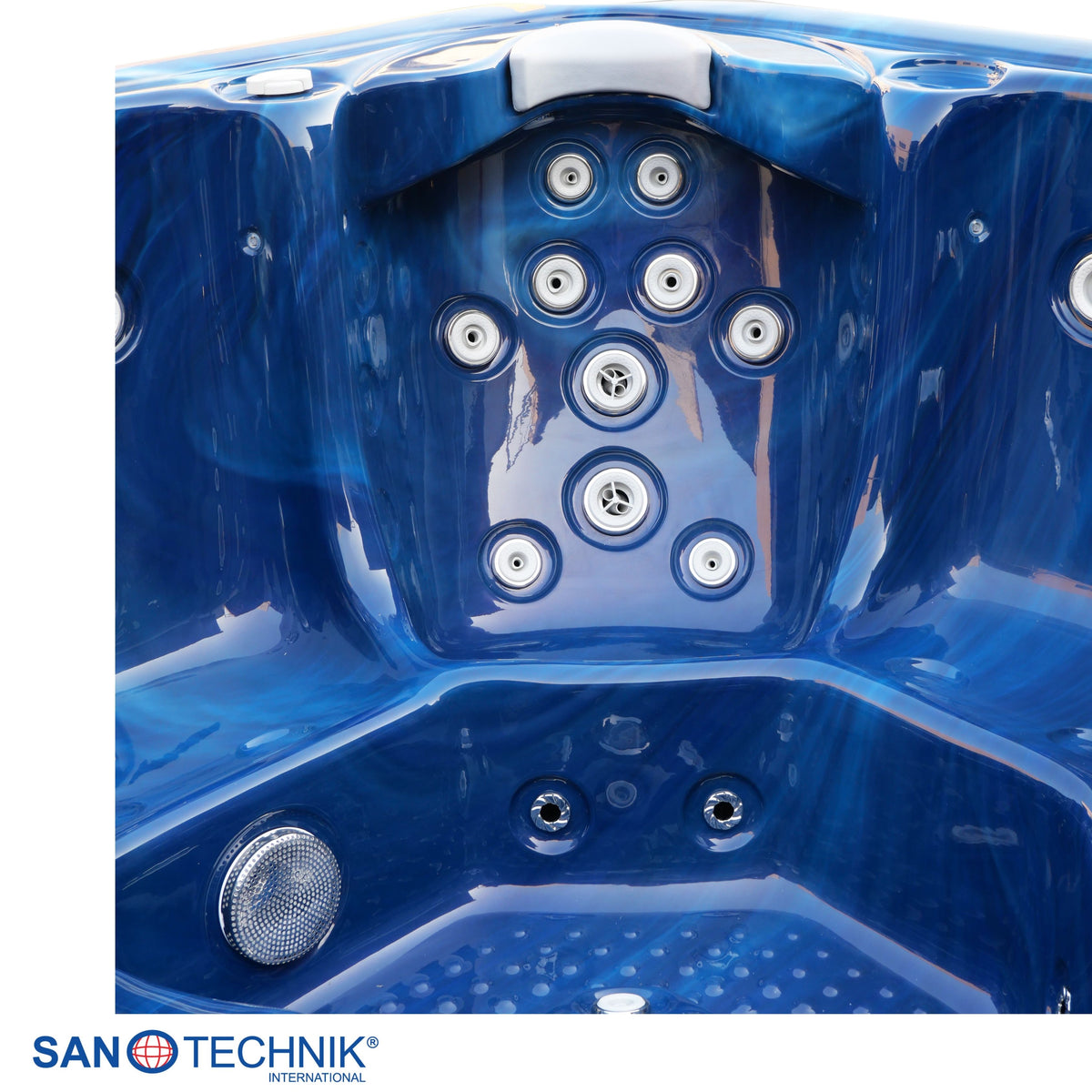 Outdoor whirlpool OASIS Maxi BLUE MARBLE including steps and cover 210x210x95 cm frost-proof