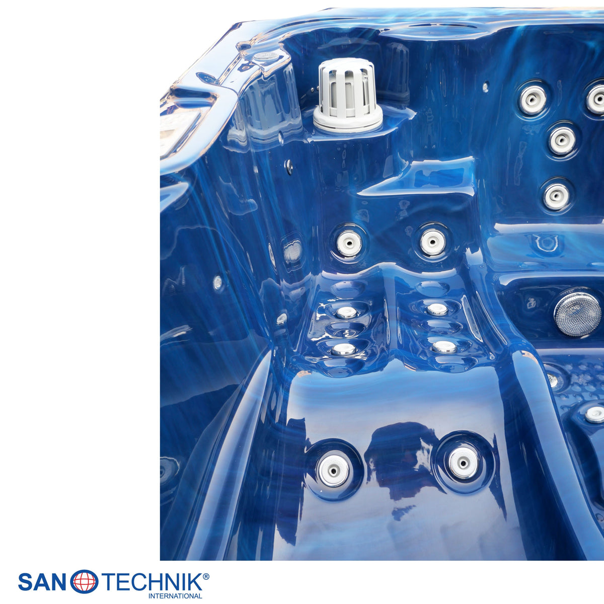 Outdoor whirlpool OASIS Maxi BLUE MARBLE including steps and cover 210x210x95 cm frost-proof