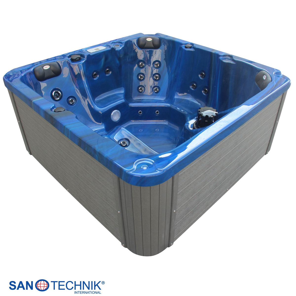 Outdoor Whirlpool PALMA Blue Marble incl. Cover & Steps 190x190x86 cm frost-proof