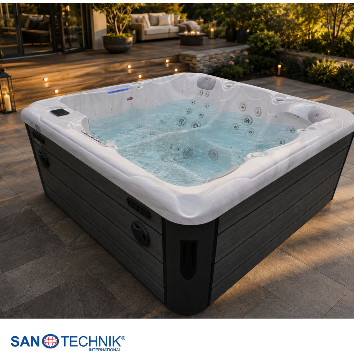 Outdoorwhirlpool HAWAII White Marble inkl. Abdeckung & Stiege