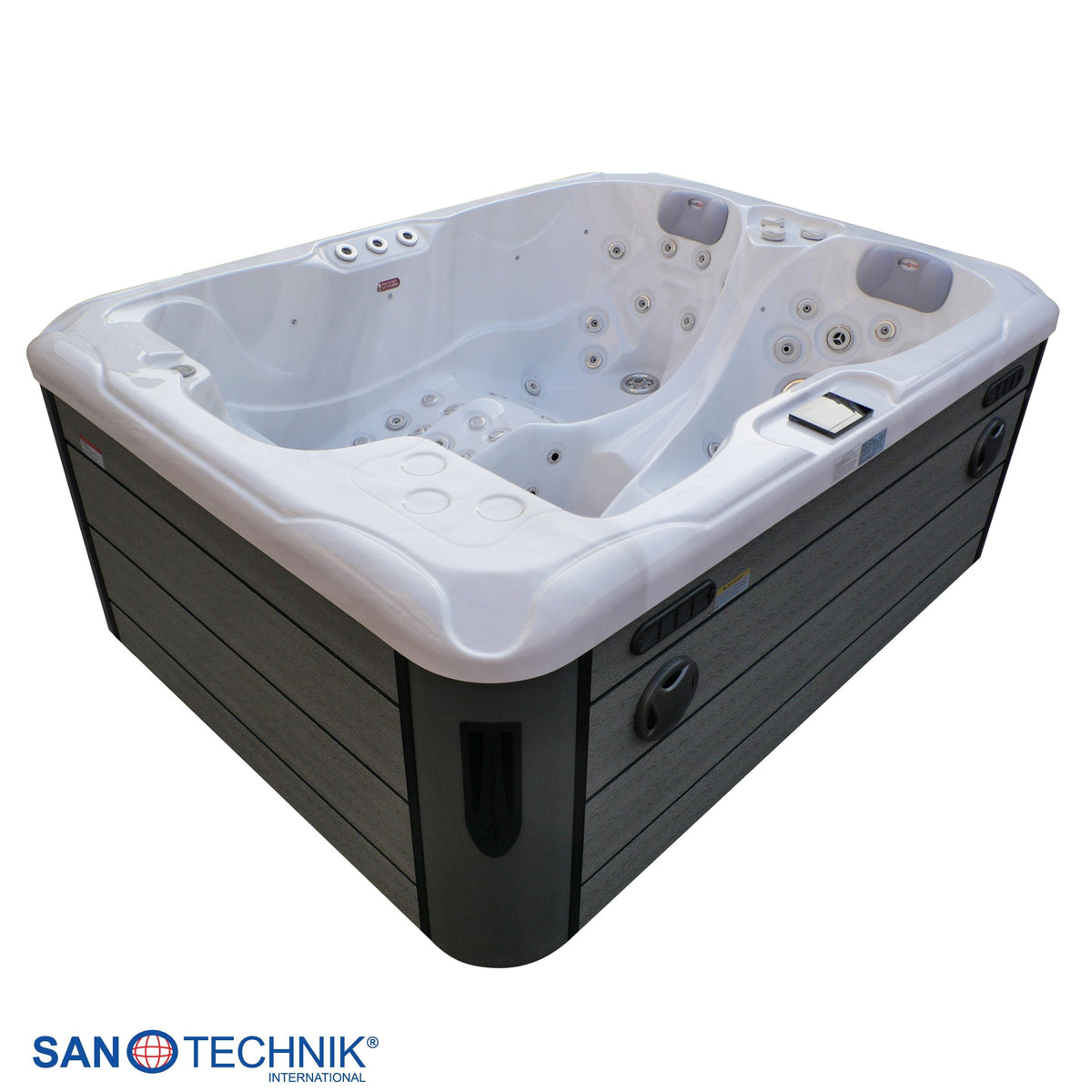 Outdoor Whirlpool MAURITIUS White Marble inkl. Stiege & Abdeckung 210x160x90 cm frostsicher