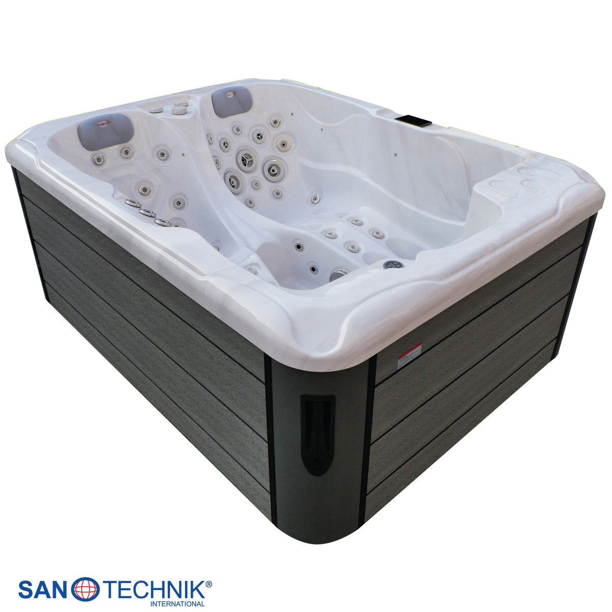 Outdoor Whirlpool MAURITIUS White Marble inkl. Stiege & Abdeckung 210x160x90 cm frostsicher