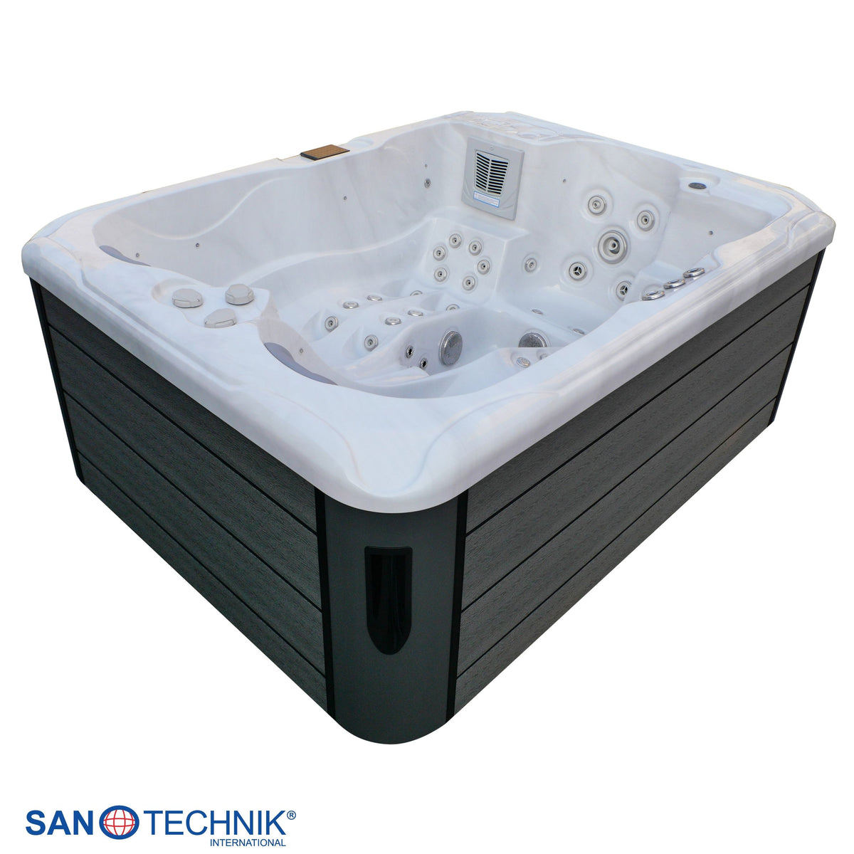 Outdoor Whirlpool MAURITIUS White Marble inkl. Stiege & Abdeckung 210x160x90 cm frostsicher
