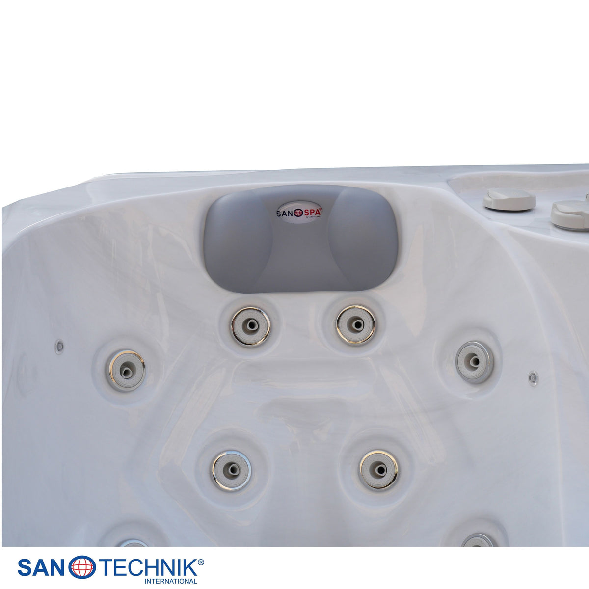 Outdoor Whirlpool MAURITIUS White Marble inkl. Stiege & Abdeckung 210x160x90 cm frostsicher
