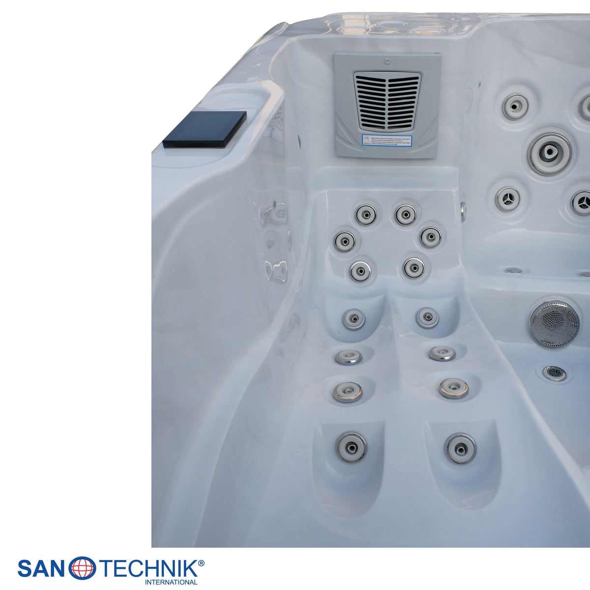 Outdoor Whirlpool MAURITIUS White Marble inkl. Stiege & Abdeckung 210x160x90 cm frostsicher
