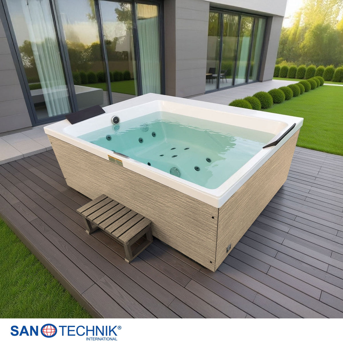 Outdoor Whirlpool ZADAR White inkl. Abdeckung & Stiege 190x140x70 cm frostsicher