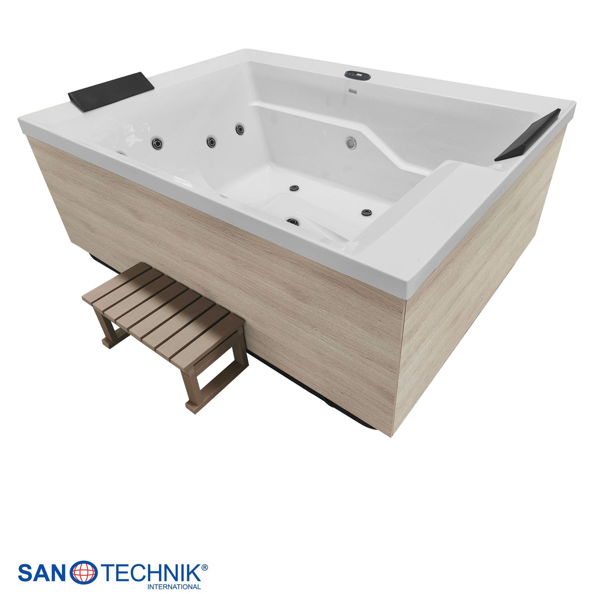 Outdoor Whirlpool ZADAR White inkl. Abdeckung & Stiege 190x140x70 cm frostsicher