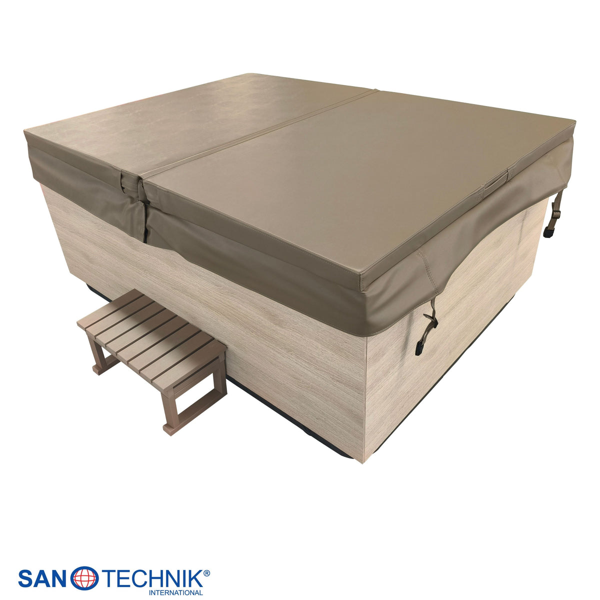 Outdoor Whirlpool ZADAR White inkl. Abdeckung & Stiege 190x140x70 cm frostsicher
