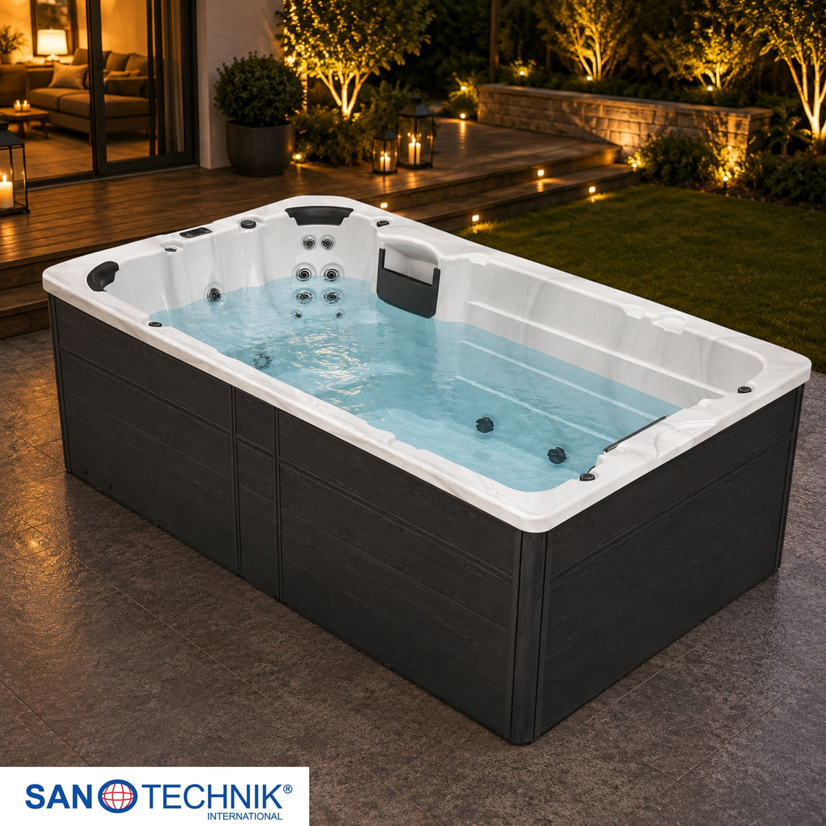 Swimspa IBIZA White Marble inkl. Abdeckung & Stiege 400x228x131 cm frostsicher