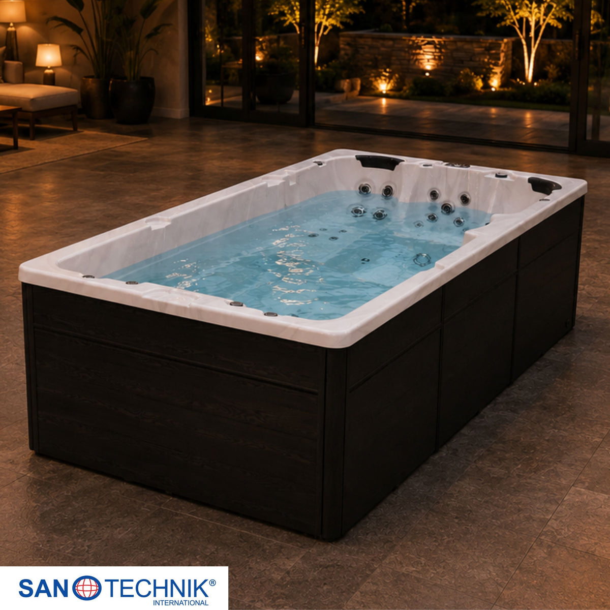 Swimspa MENORCA White Marble inkl. Abdeckung & Stiege 450x228x131 cm frostsicher