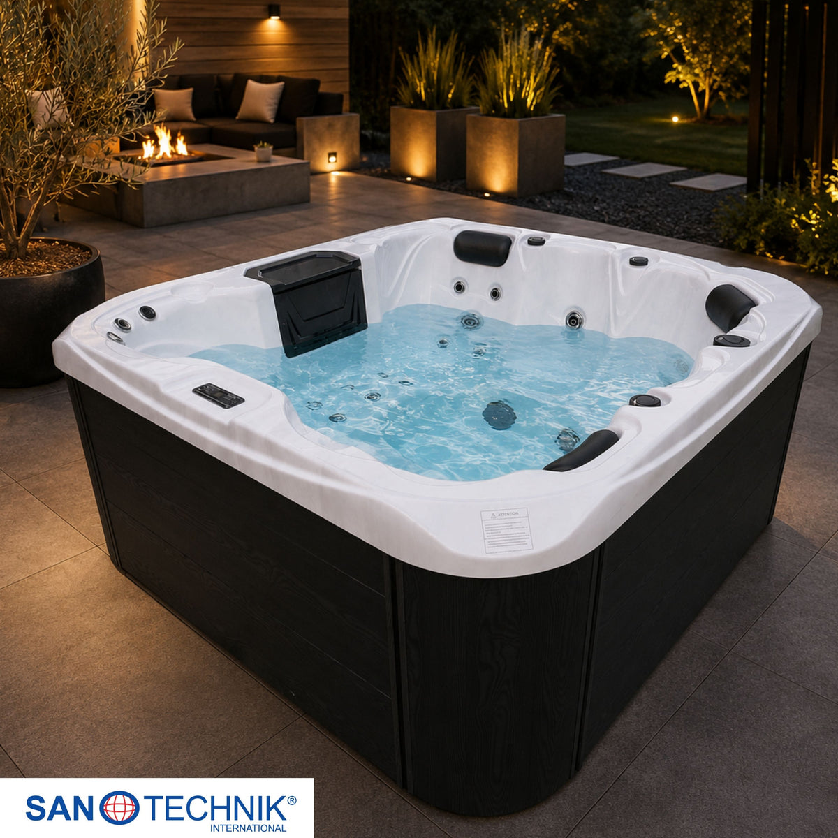 Outdoorwhirlpool TAHITI White Marble inkl. Abdeckung & Stiege 200x200x88 cm frostsicher