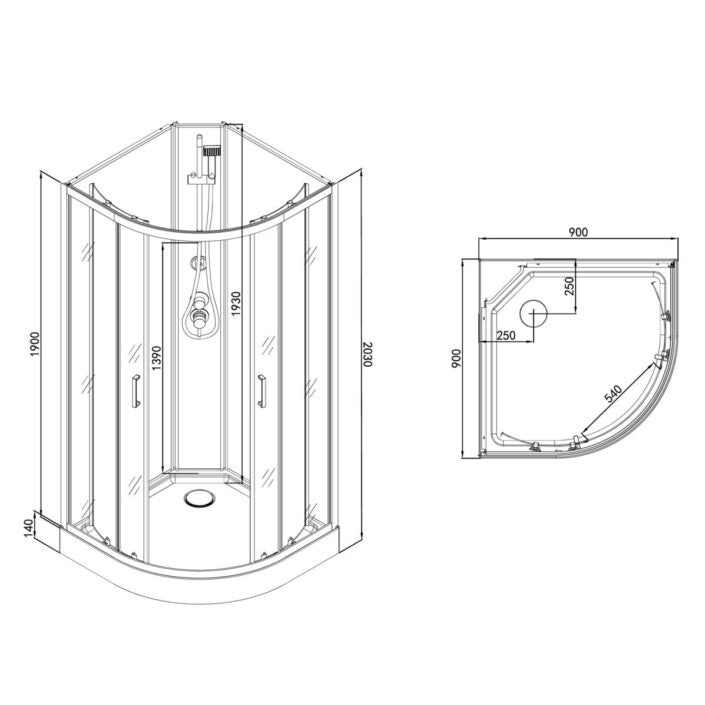 Komplettdusche BALATON 1 schwarz 90x90x203 cm