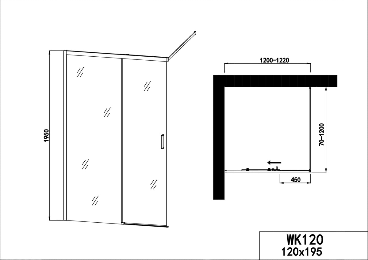 Elite Chrome shower enclosure with sliding door reversible 120-122x195 cm