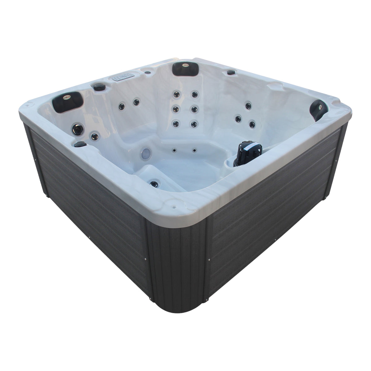 Outdoorwhirlpool PALMA White Marble inkl. Abdeckung & Stiege 190x190x86 cm frostsicher