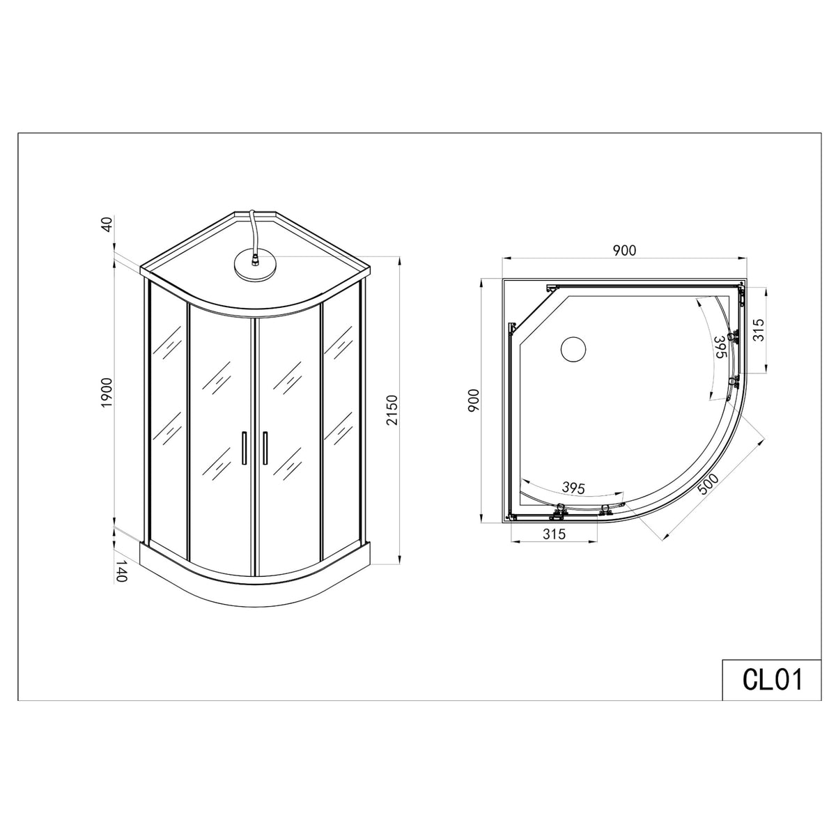 Complete Shower Unit PUNTO with Quick Assembly 90x90x215 cm
