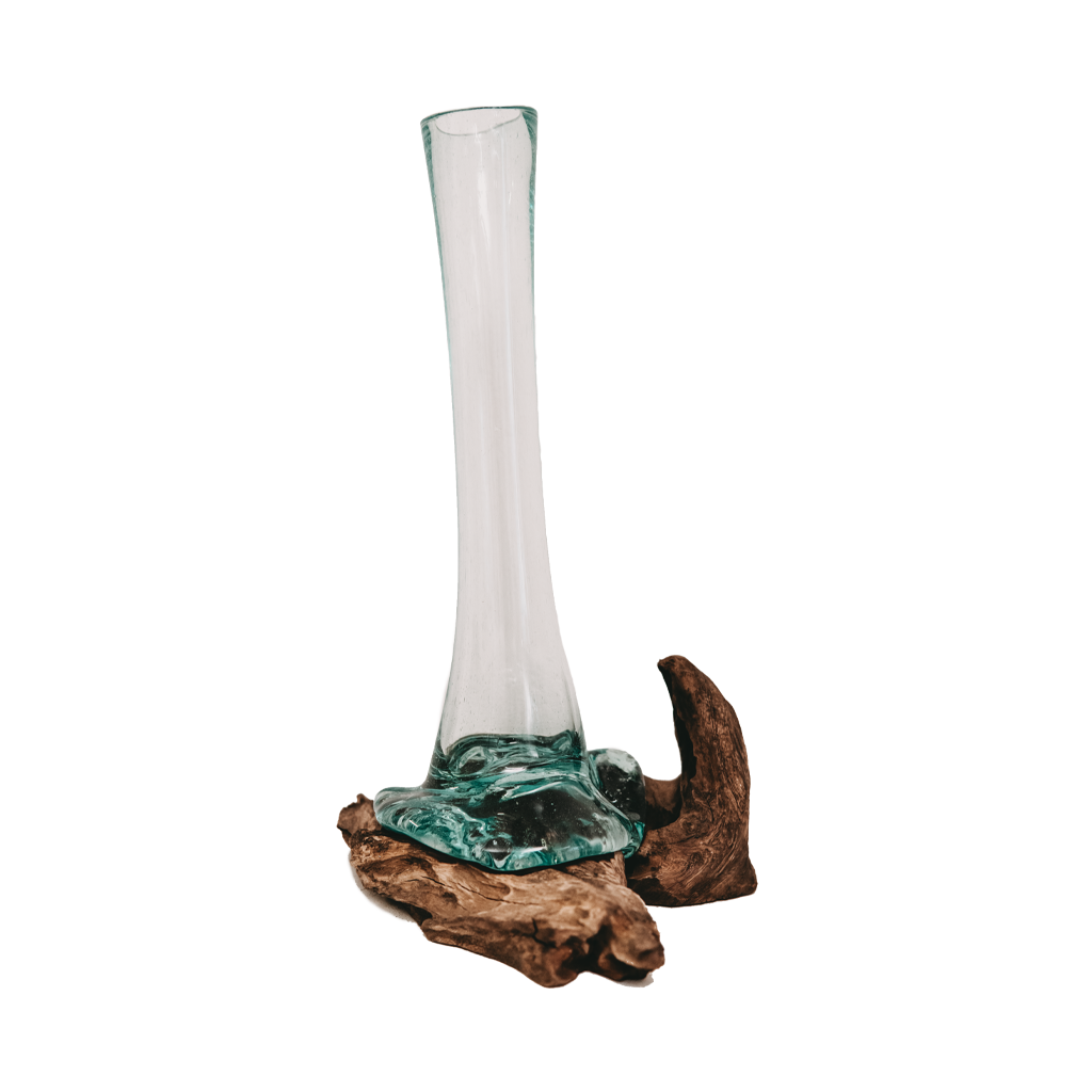 Teak root with glass vase medium