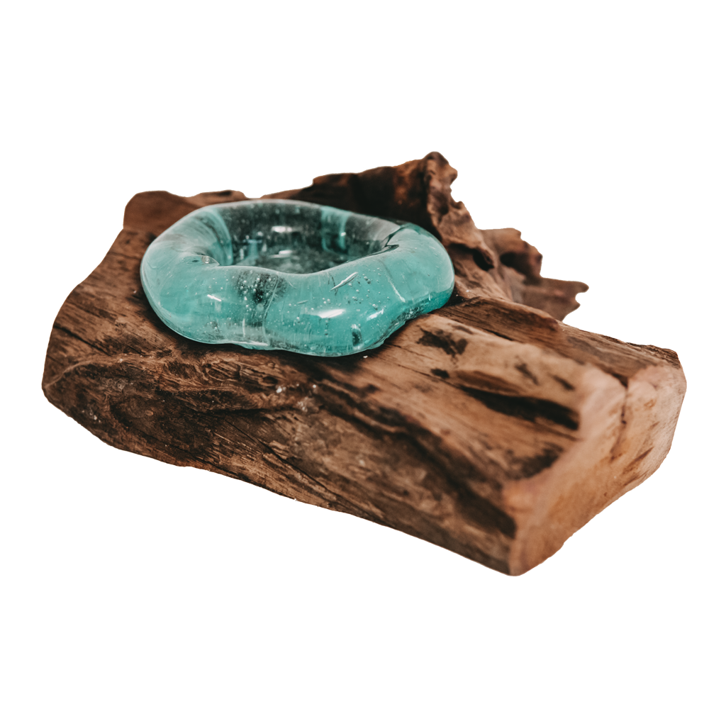 Teak root with glass vase single candle