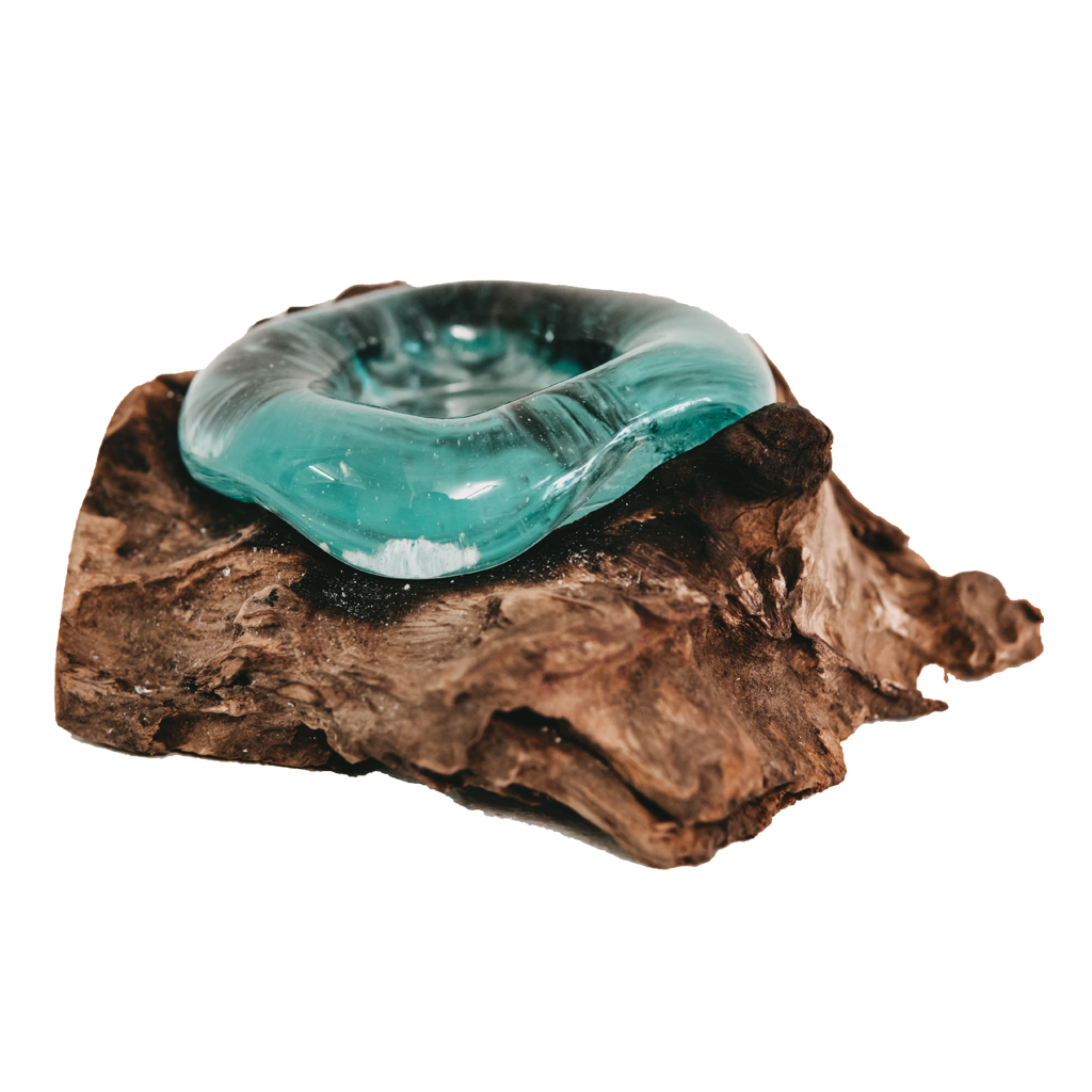 Teak root with glass vase single candle
