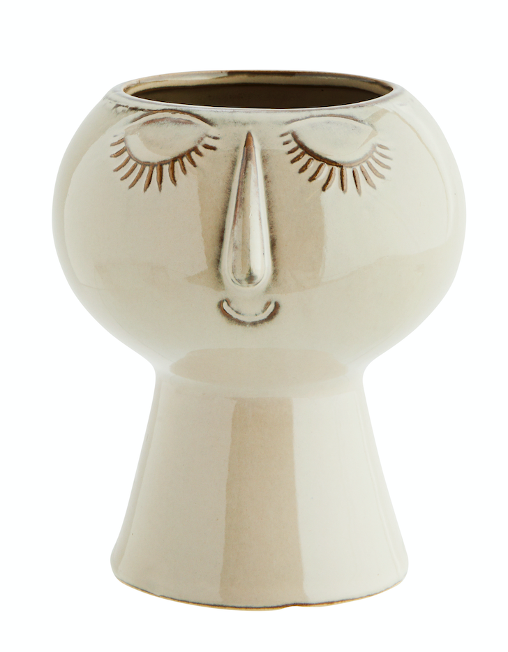 Earthenware flower pot with face