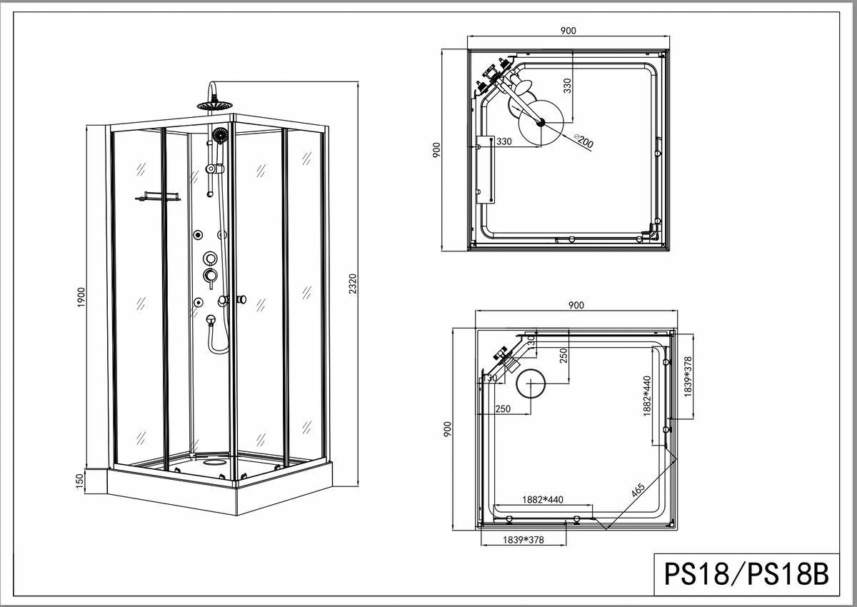 Komplettdusche STIL 90x90x225 cm