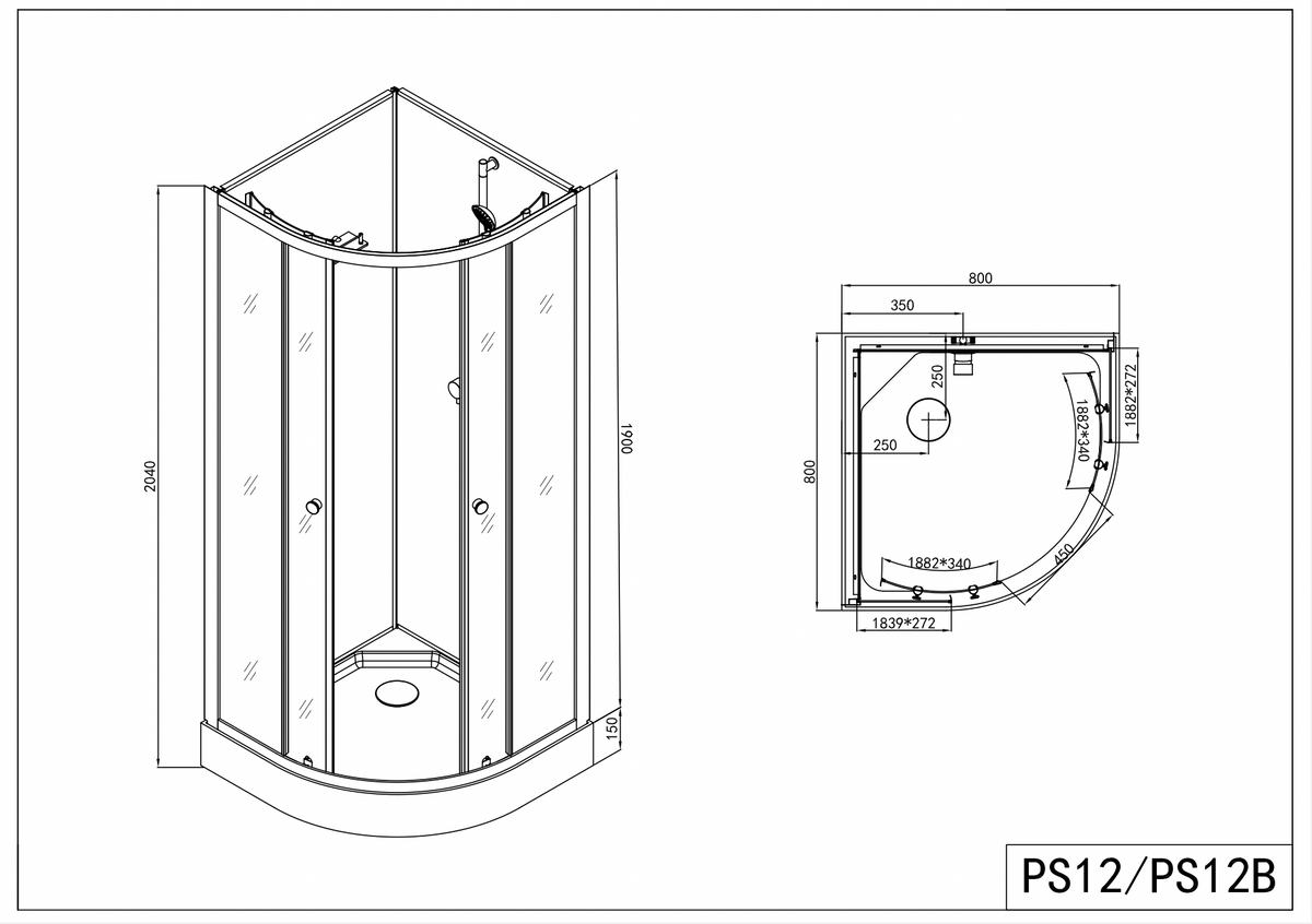Komplettdusche BELA 90x90x203 cm