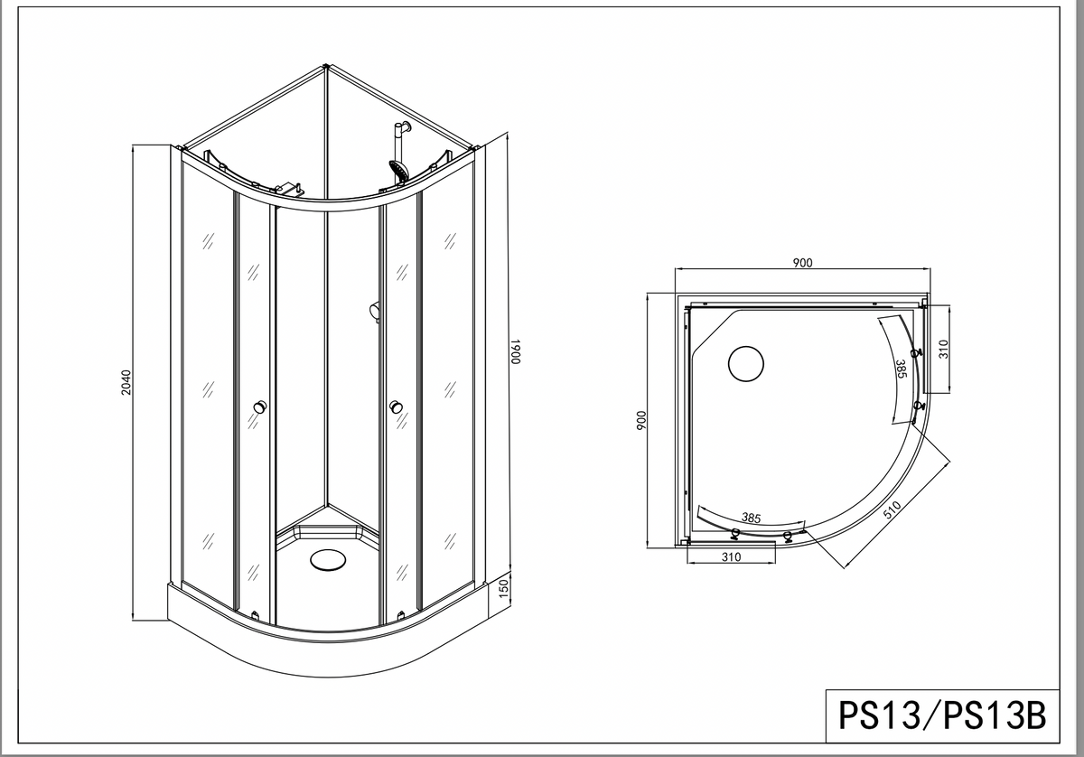 Komplettdusche BELA 90x90x203 cm