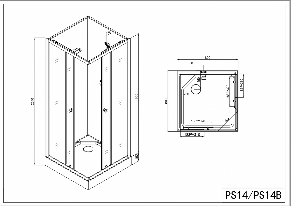 Komplettdusche UNI 80x80/90x90x203 cm