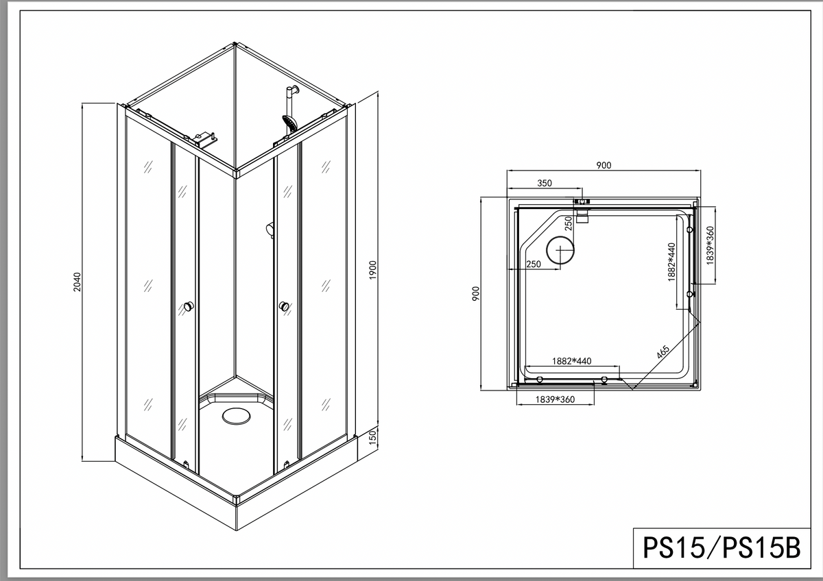 Komplettdusche UNI 80x80/90x90x203 cm