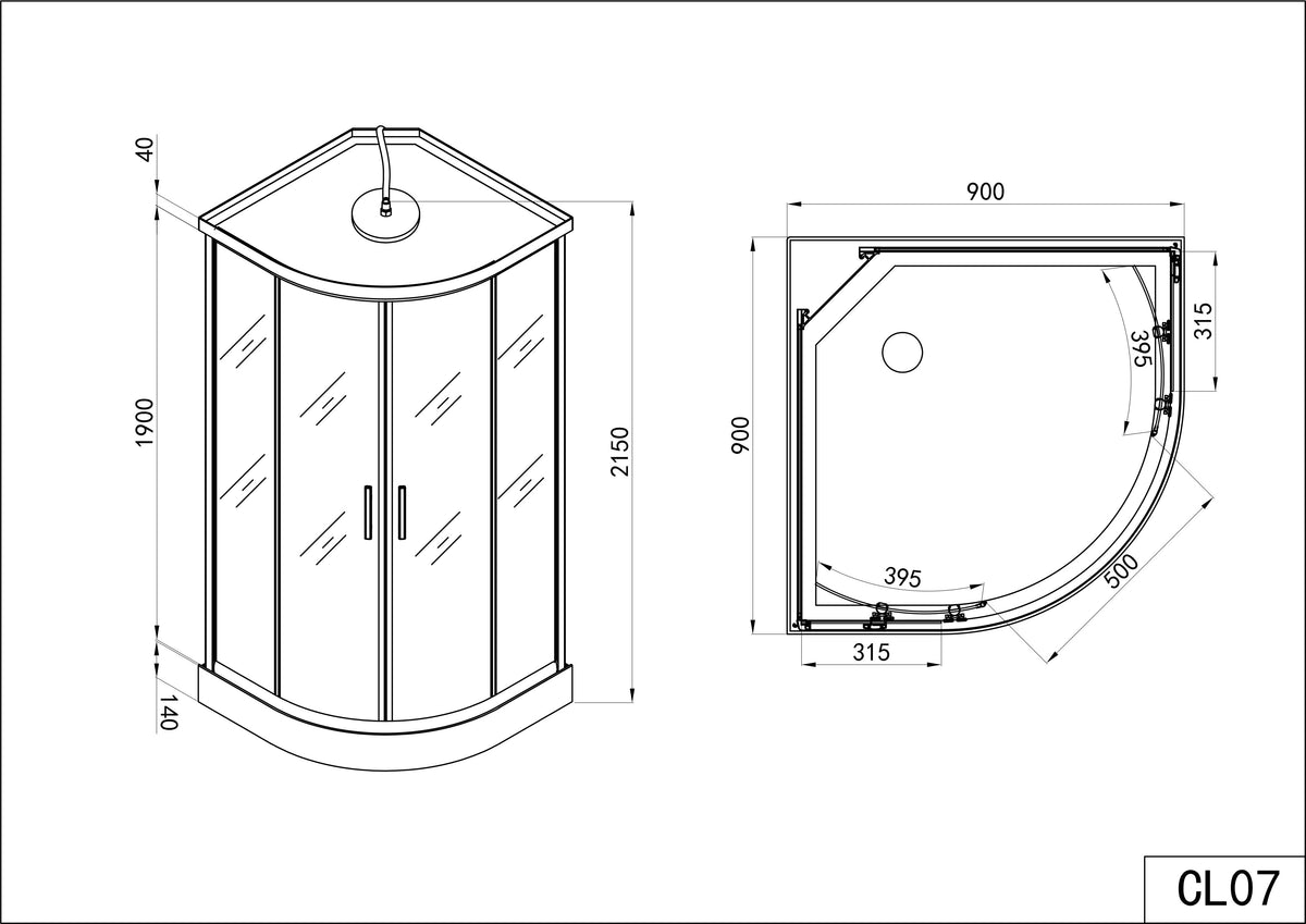 Complete Shower Cabin PUNTO BLACK with Quick Assembly 90x90x215 cm