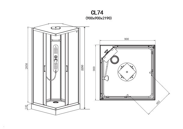 Complete shower SOHO SKY 2 with quick assembly 90x90x225 cm