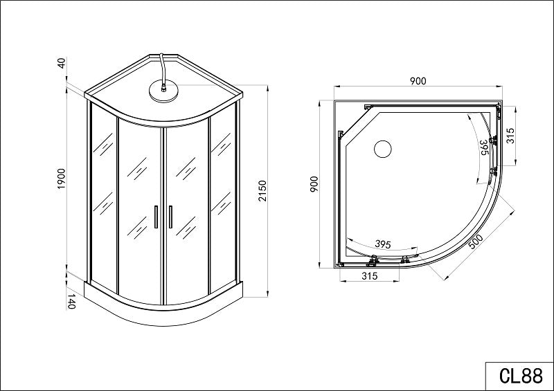 Complete shower unit RUMBA - with quick assembly 90x90x215 cm