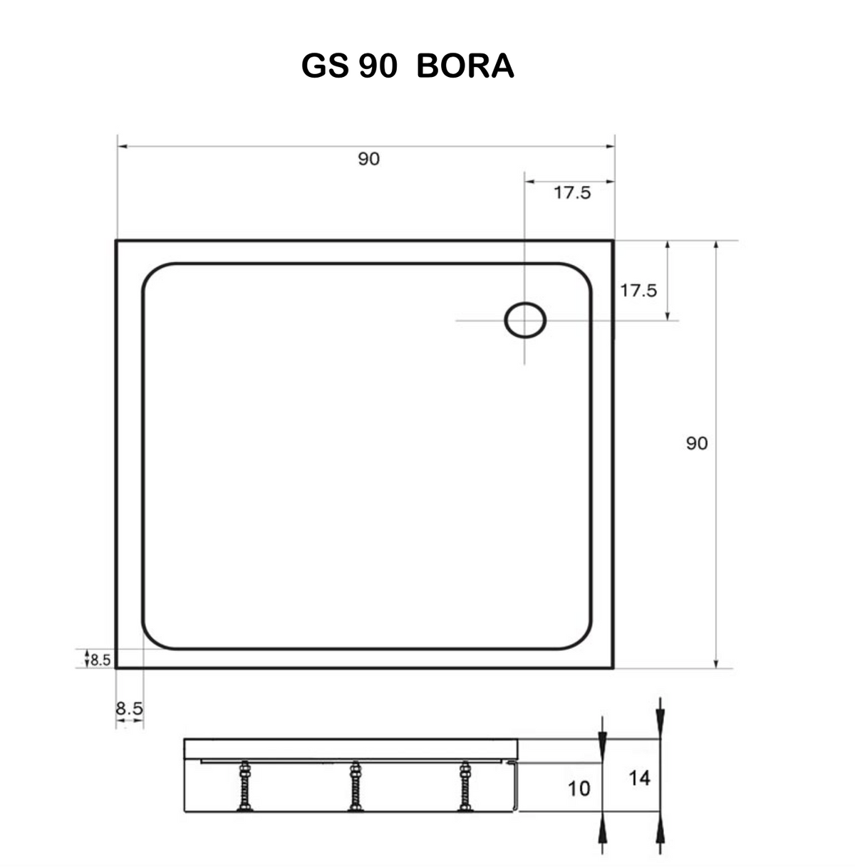 Acryl Eckduschwanne BORA | 2 verschiedenen Größen
