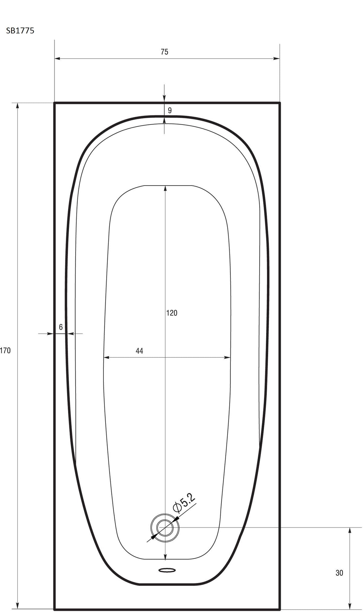 Bathtub LINEA MAXI 170x75x41 cm