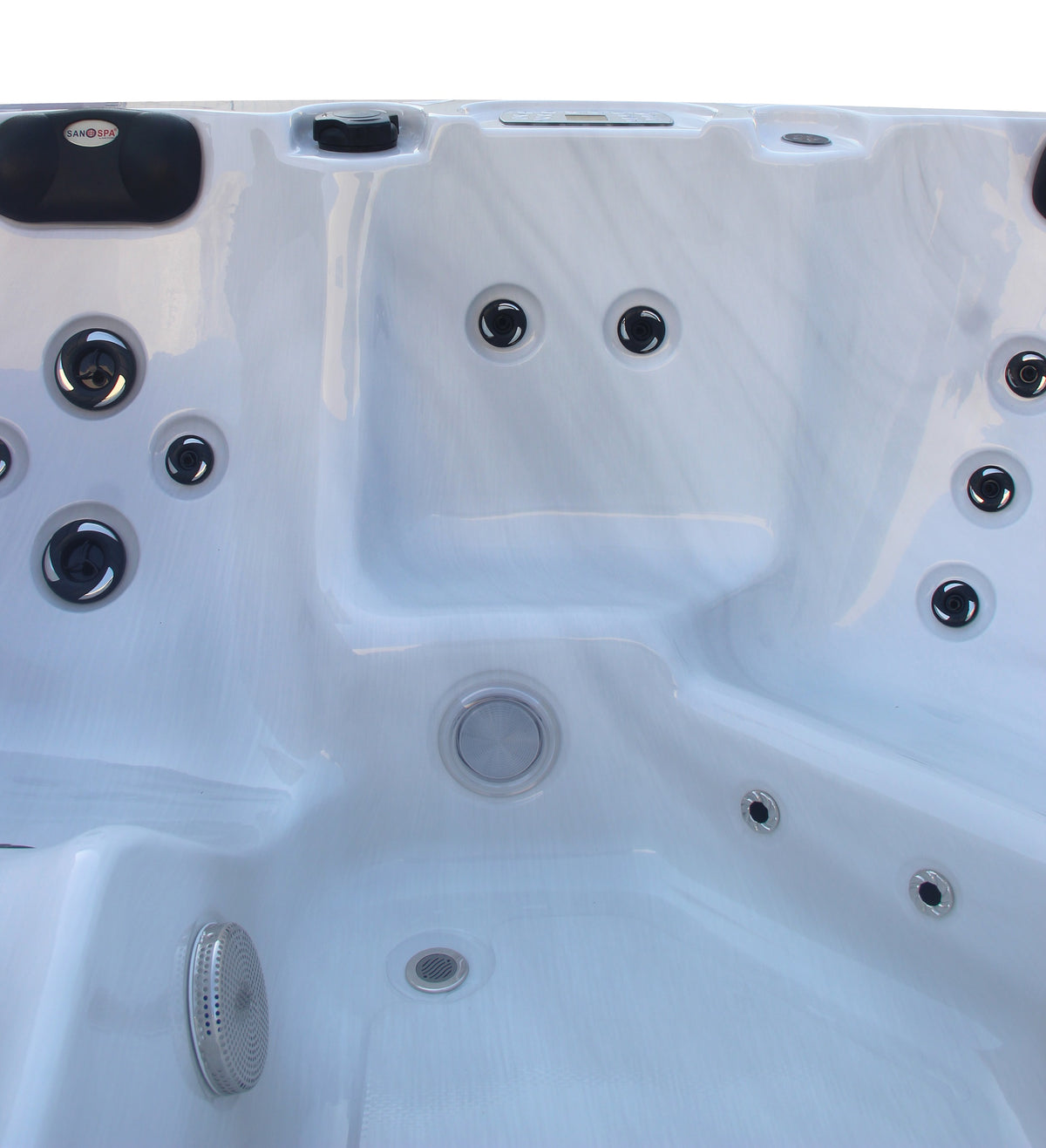 Outdoorwhirlpool PALMA White Marble inkl. Abdeckung & Stiege 190x190x86 cm frostsicher