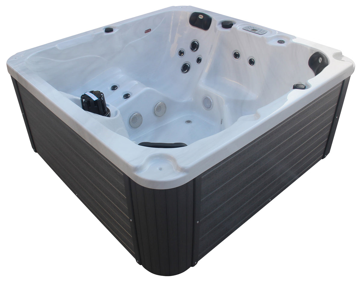 Outdoorwhirlpool PALMA White Marble inkl. Abdeckung & Stiege 190x190x86 cm frostsicher