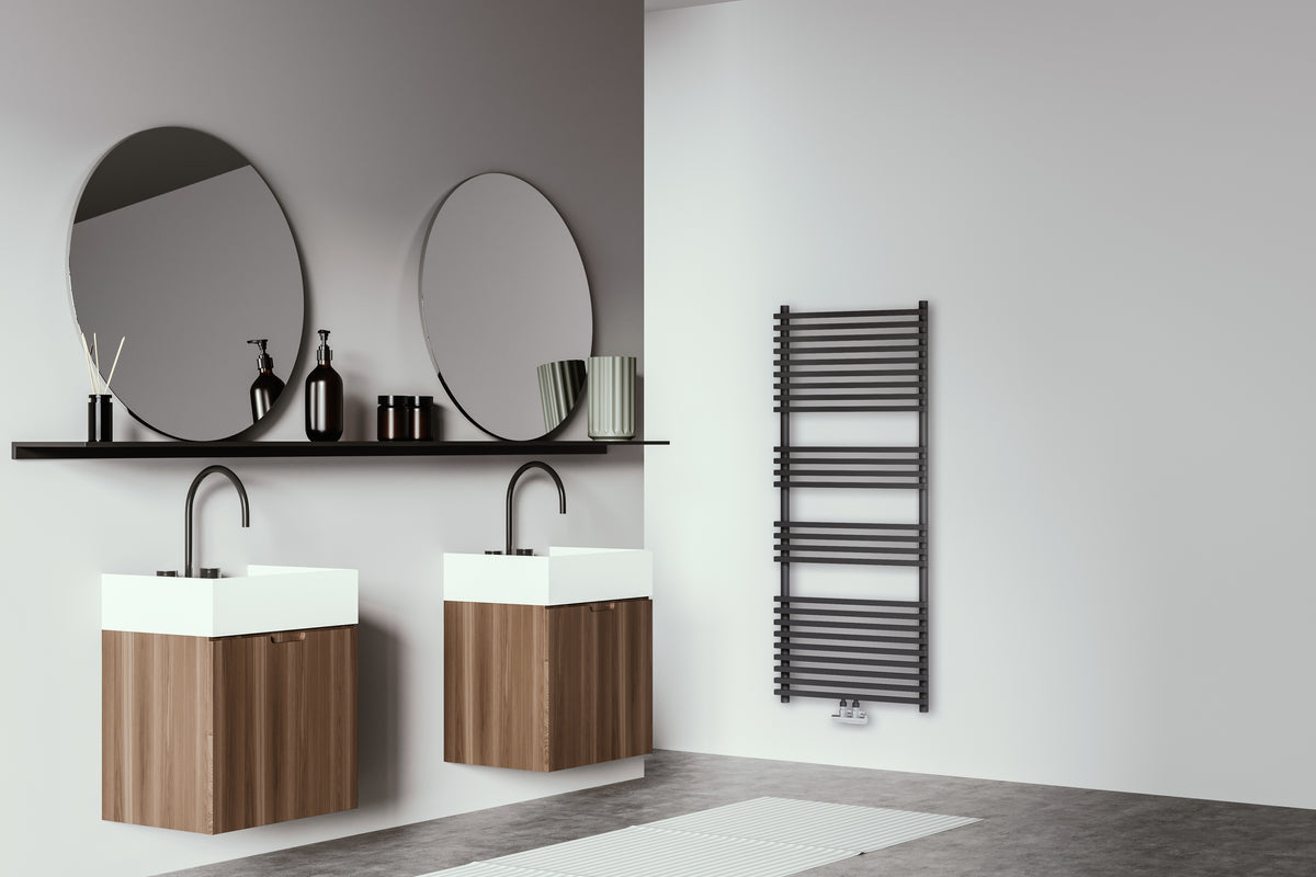 Radiador de diseño Trient, negro mate, 140 x 60 cm